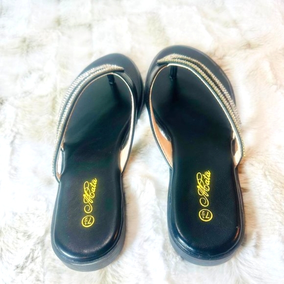 Mata Slip On Summer Flats Rhinestone Black Sandals - Picture 8 of 8